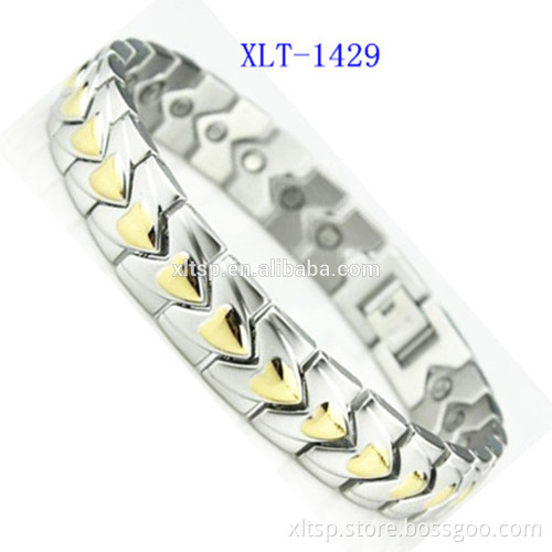 Heart shaped stainless steel gold jewelry bracelet with 3000 magnet